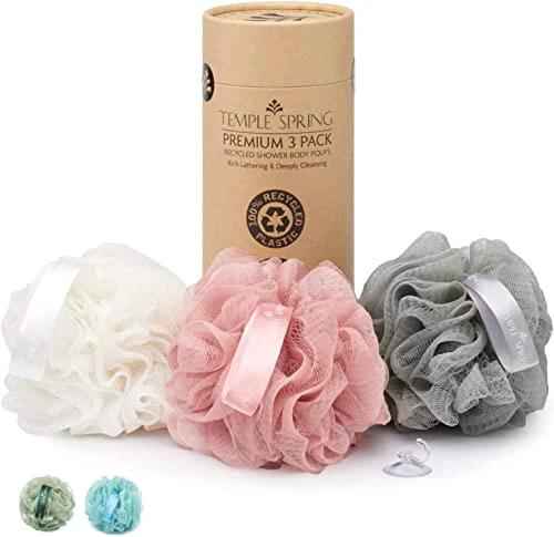 EcoPure Bliss Loofah Trio - Coral Pink Exfoliating Shower Puffs