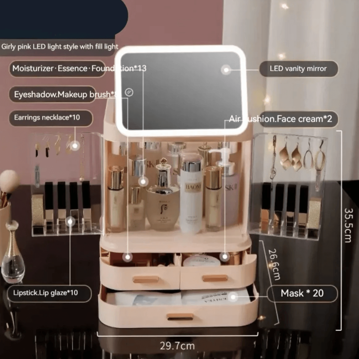 Mirror Light Cosmetic Storage Box by Pampering Heaven