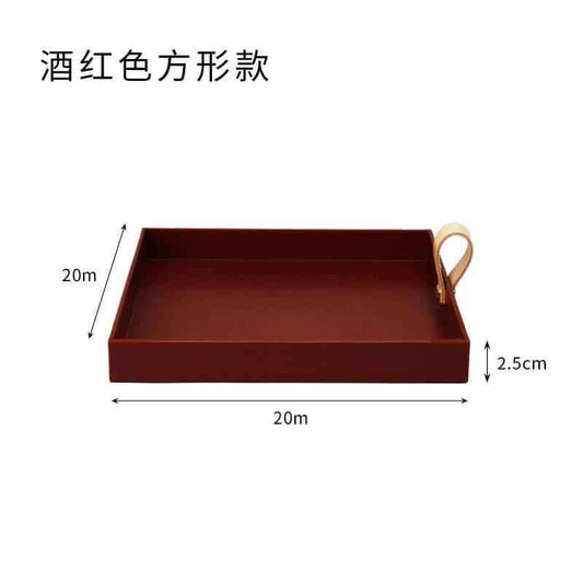 aesthetic vase tray for candles showcasing a rectangular design with a handle in a rich maroon color and precise measurements