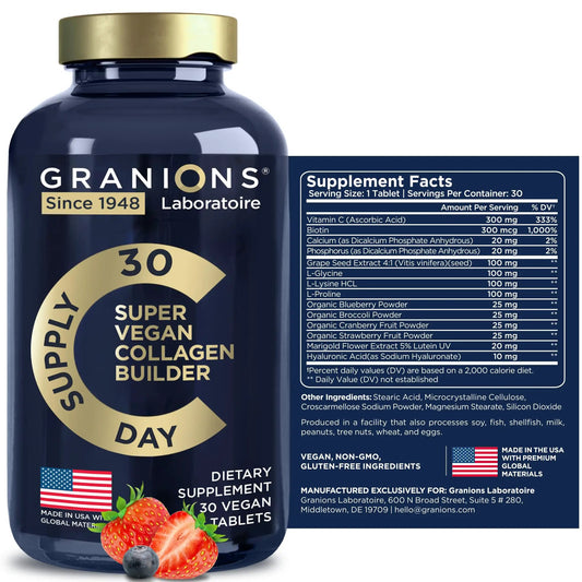 Vegan Collagen Supplements for Women and Men - Plant Based Collagen Boost Tablets - Beauty Booster Vegan Biotin Hyaluronic Acid Amino Acids Organic Collagen Peptides - 30 Collagen Vegan Pills by Pampering Heaven