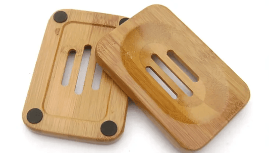 Handmade bamboo soap dish set showcasing two unique designs for stylish soap storage.