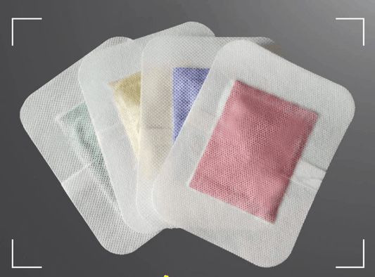Variety of 2-in-1 aromatherapy foot patches in different colors for relaxation and detoxification.