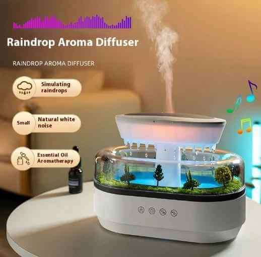 Forest Green Aromatherapy Diffuser releasing mist, enhancing relaxation and air quality in a stylish setting.