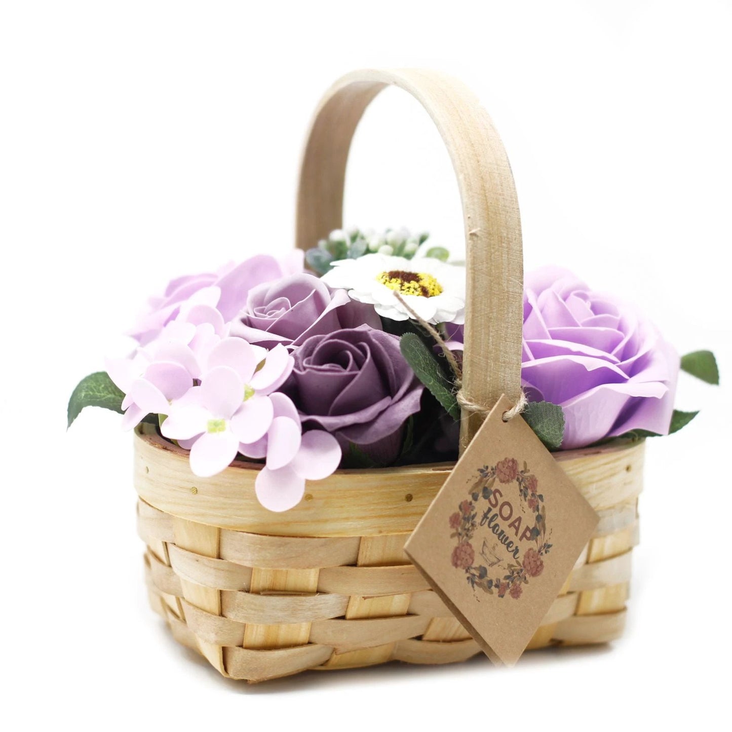Medium Lilac Bouquet in Wicker Basket by AW Dropship UK