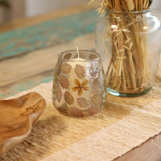 Natural Floral Glass - Vase Candle Holder - Primavera - (12x11cm) by AW Dropship UK