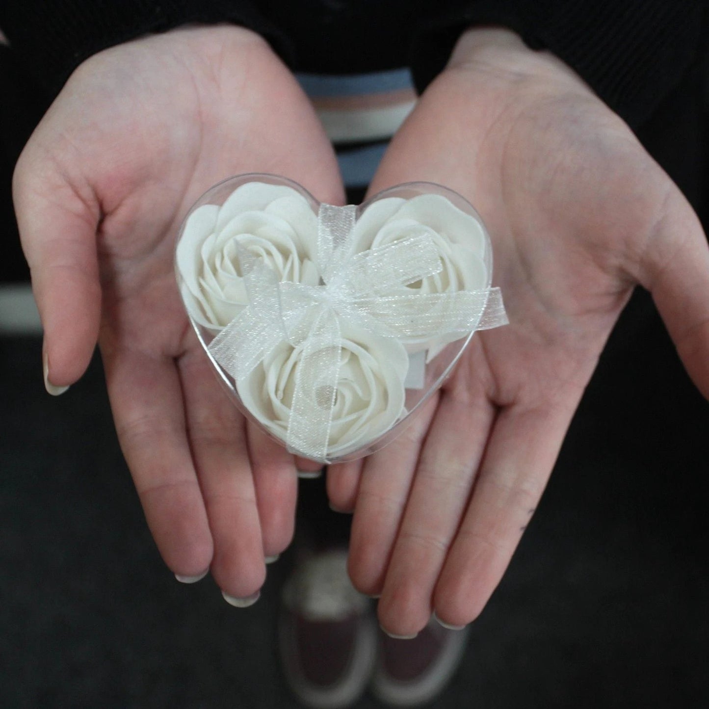 Set of 3 Soap Flower Heart Box - White by AW Dropship UK