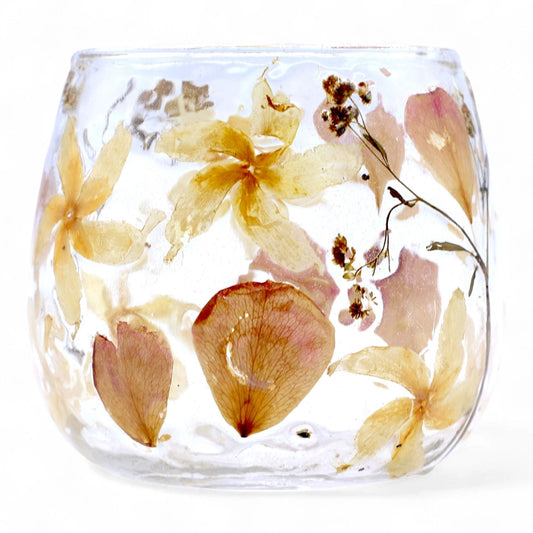 Natural Floral Glass - Straight Candle Holder - Rosa - (8x8cm) by AW Dropship UK