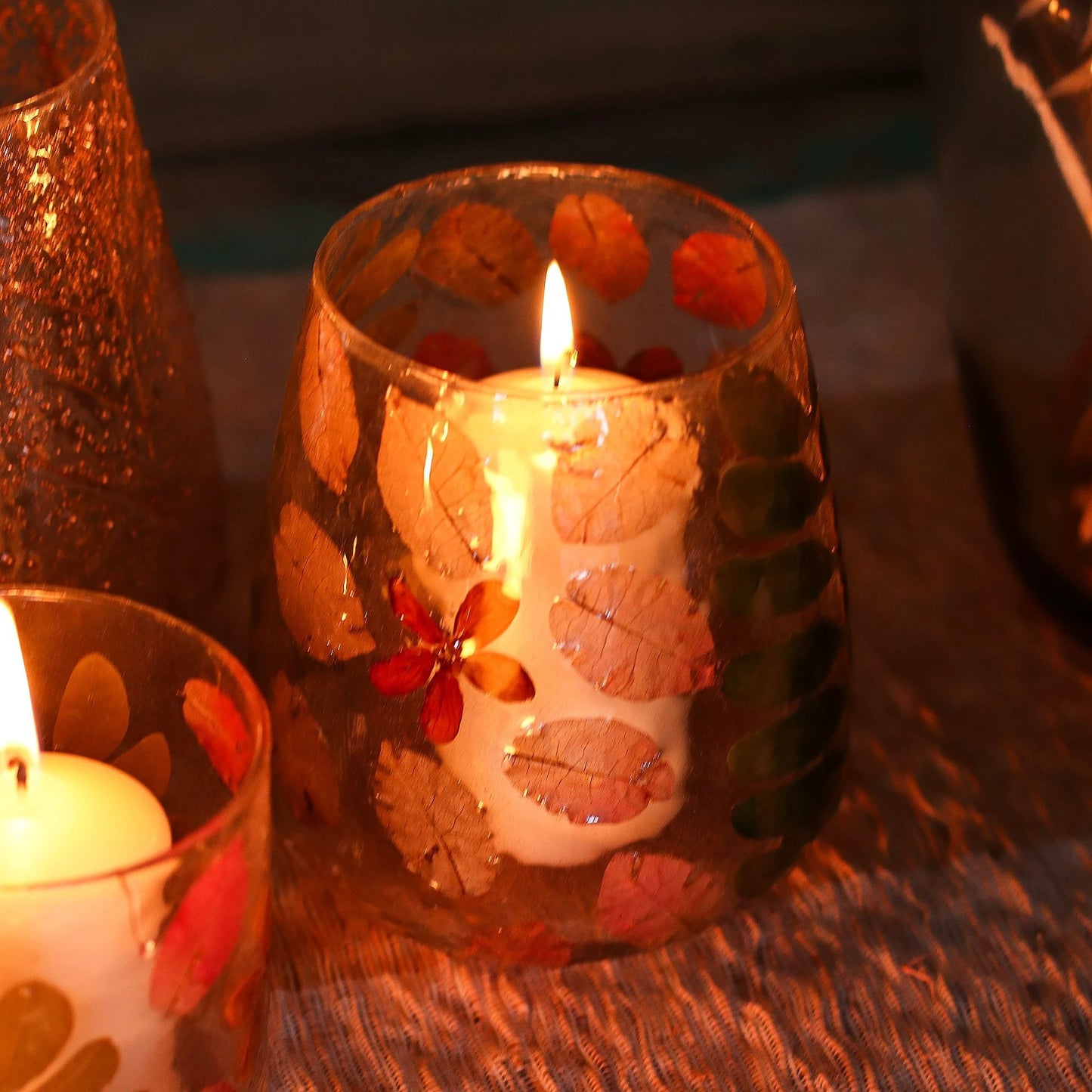 Natural Floral Glass - Vase Candle Holder - Primavera - (12x11cm) by AW Dropship UK