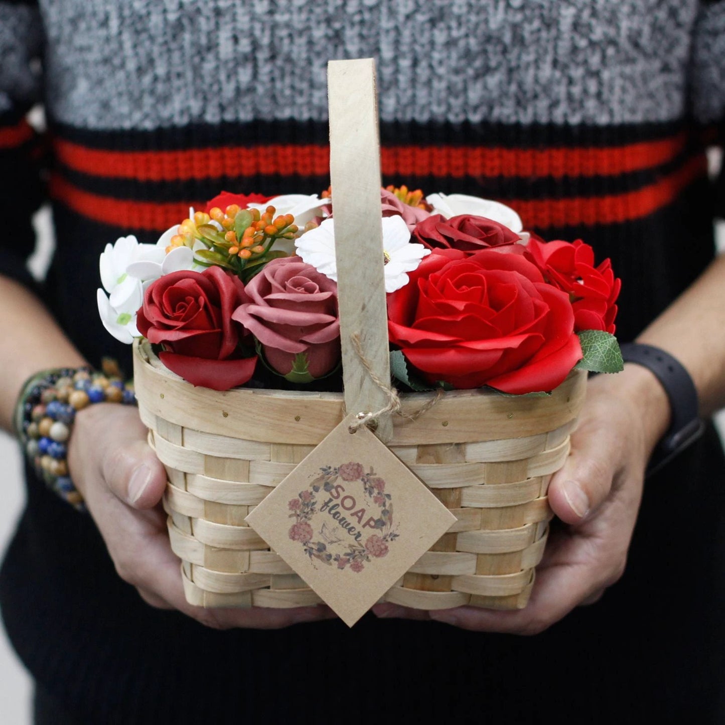 Large Red Bouquet in Wicker Basket by AW Dropship UK