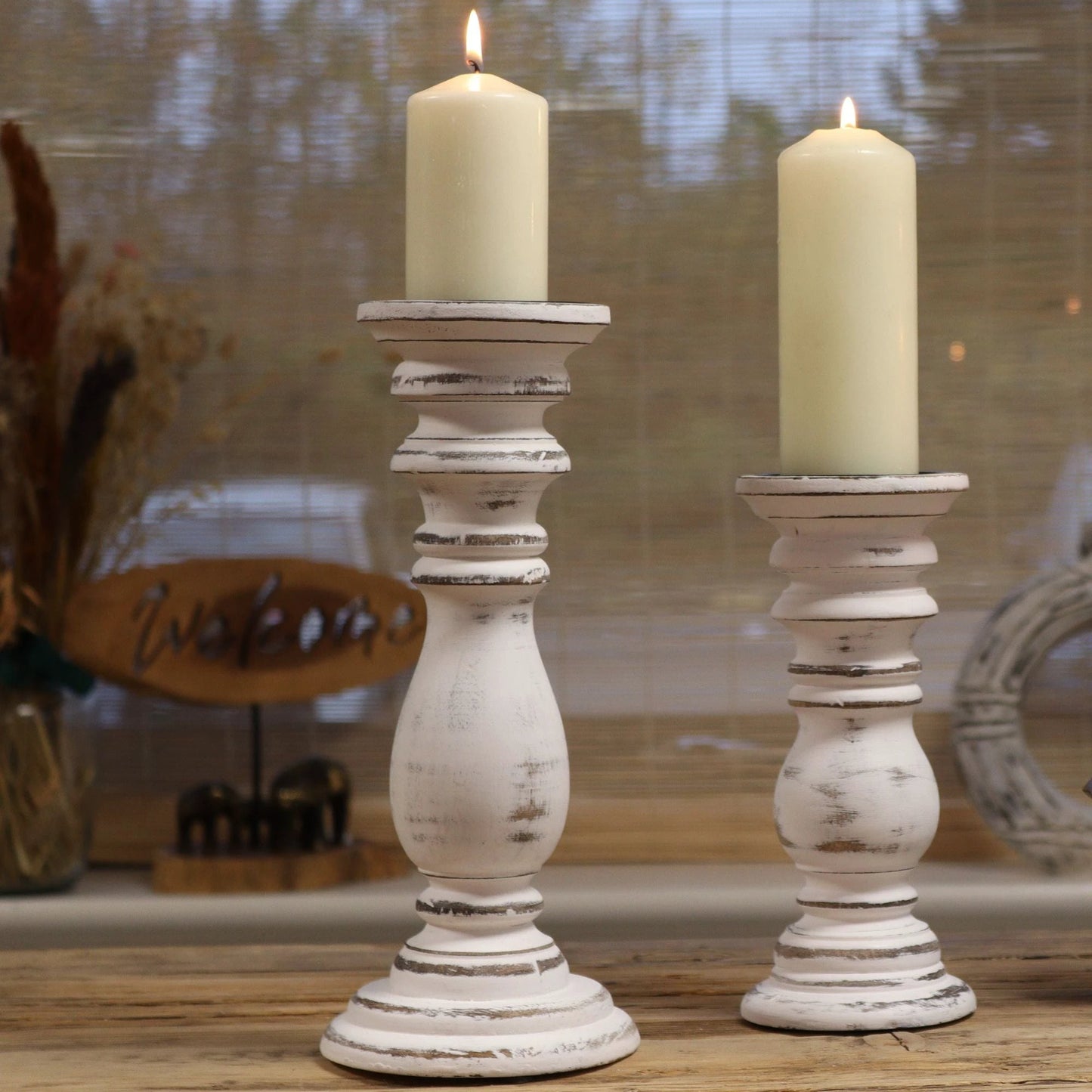 Classic Candle Stand - Whitewash - Large by AW Dropship UK