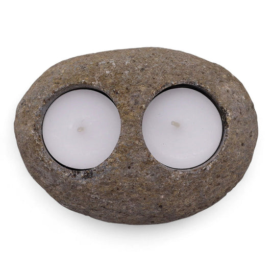 Natural Riverstone Candle Holder - Double Nightlight by AW Dropship UK