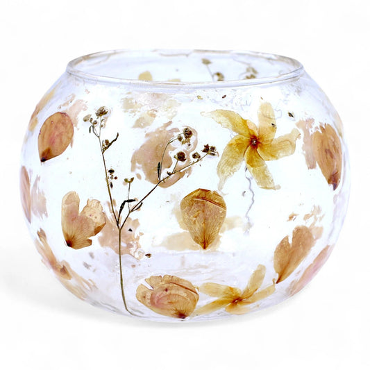 Natural Floral Glass - Large Bowl Candle Holder - Rosa - (12x13cm) by AW Dropship UK