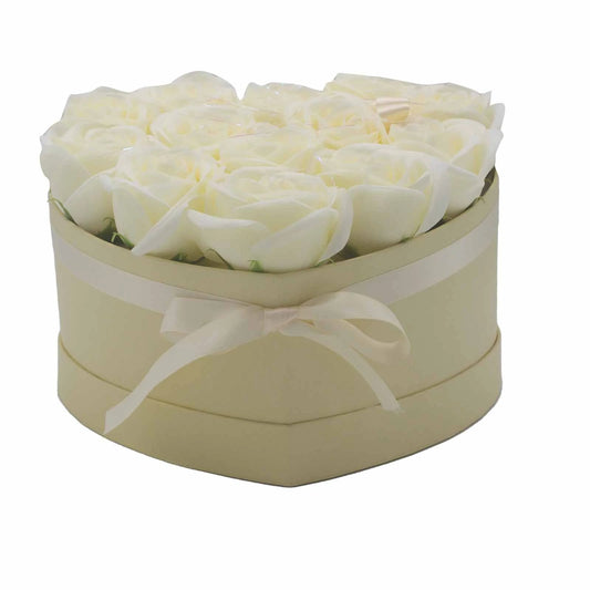 Soap Flower Gift Bouquet - 13 Cream Roses - Heart by AW Dropship UK