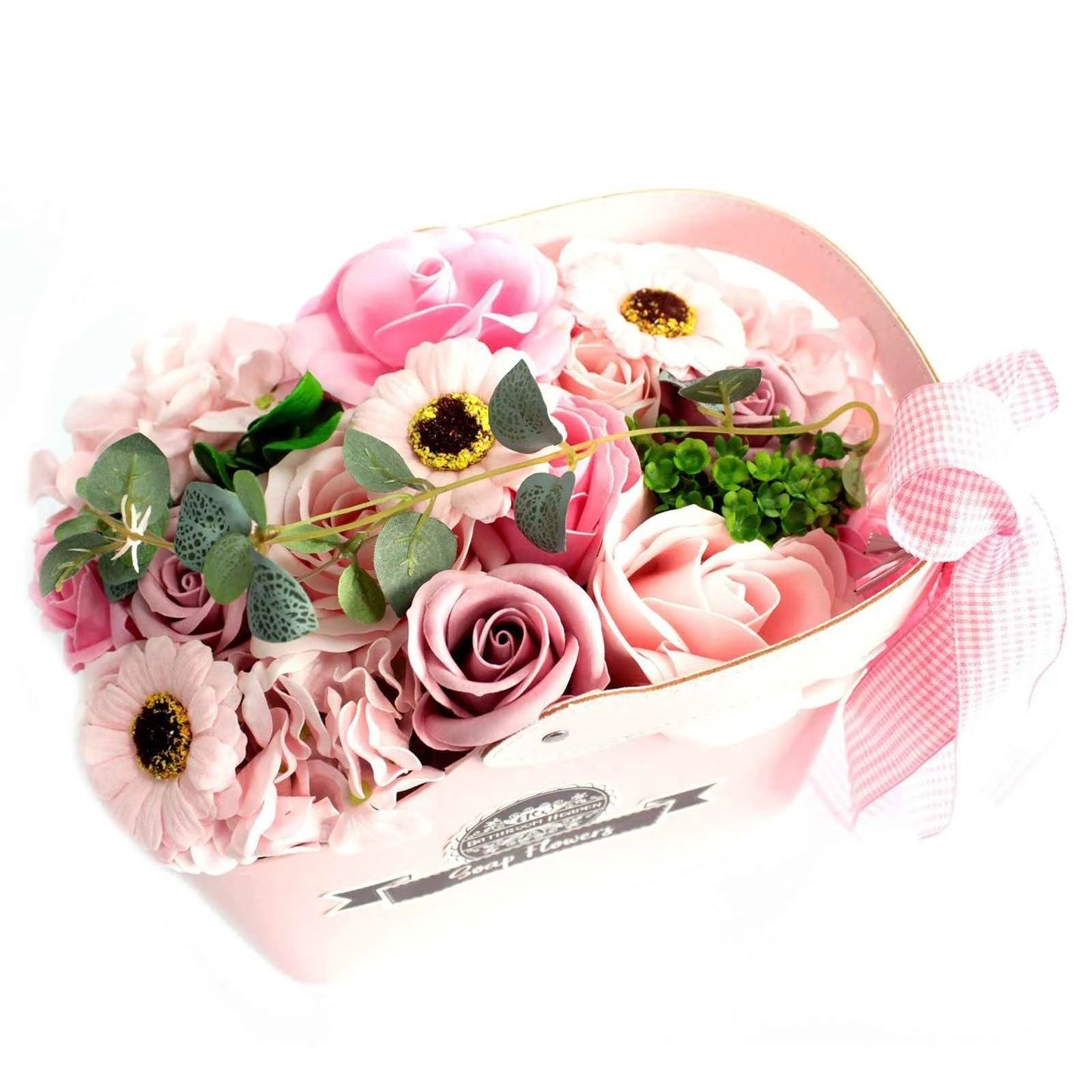 Pink Soap Flower Bouquet in Basket – Luxury Bath Gift