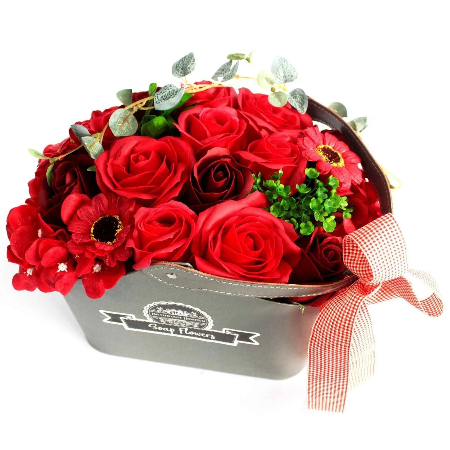 Red Soap Flower Bouquet Basket – Luxury Bath Gift Set