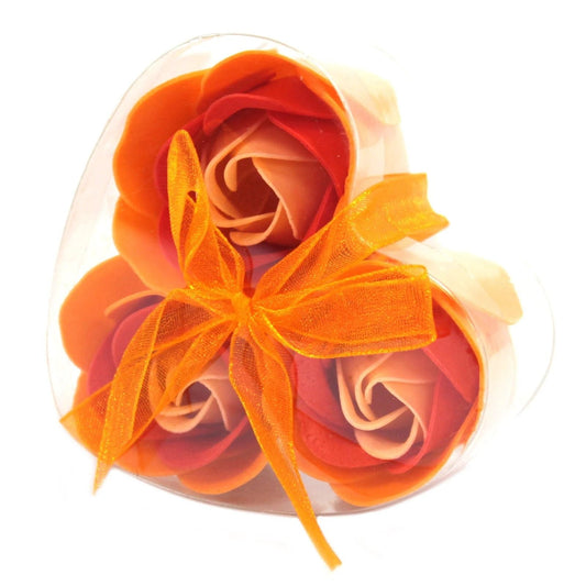 Set of 3 Soap Flower Heart Box - Peach Roses by AW Dropship UK