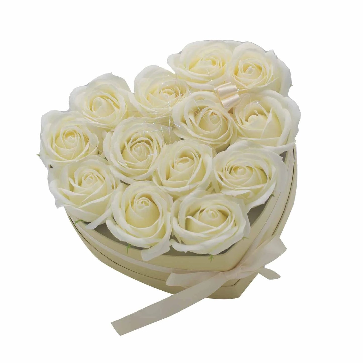 Soap Flower Gift Bouquet - 13 Cream Roses - Heart by AW Dropship UK