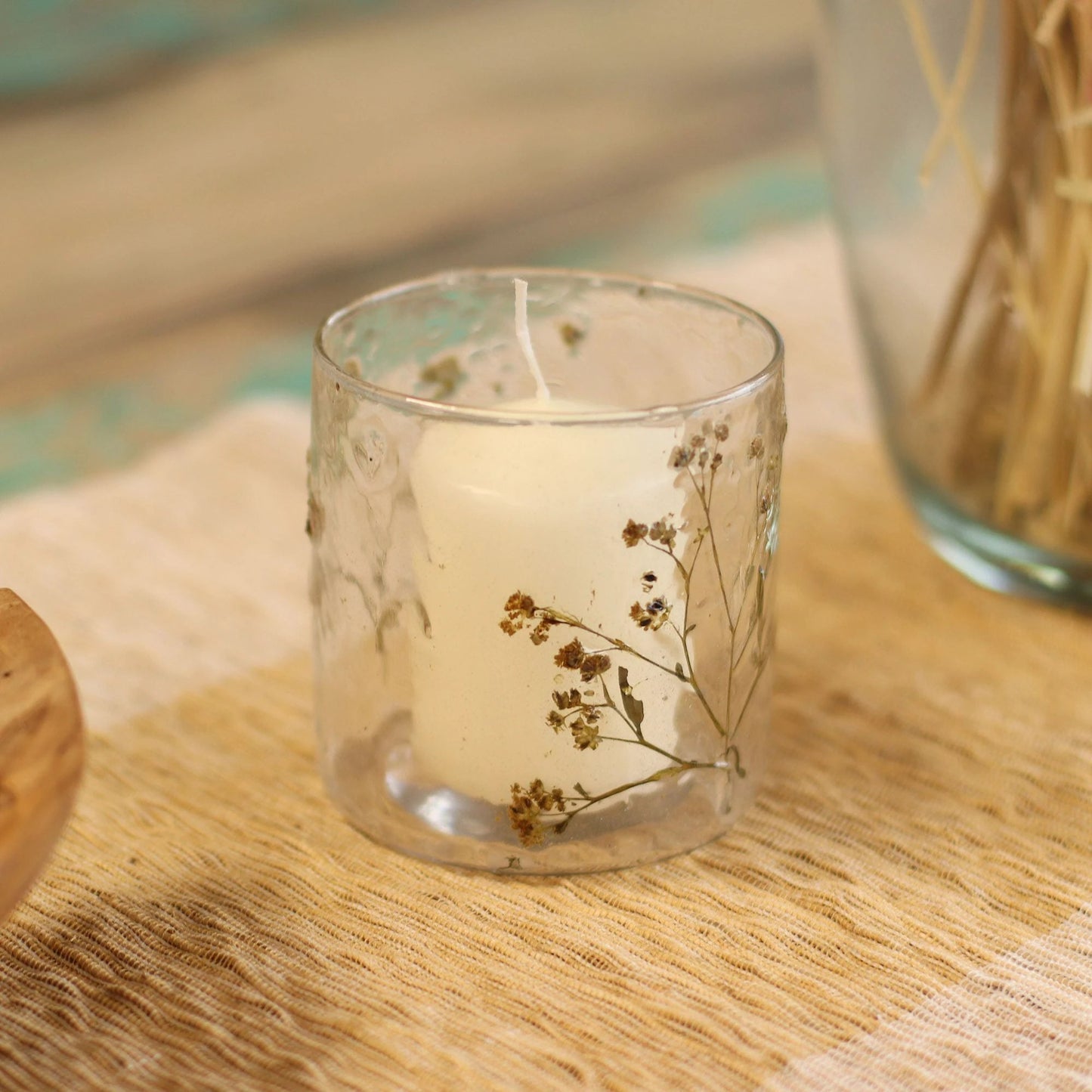 Natural Floral Glass - Straight Candle Holder - Margarita - (8x8cm) by AW Dropship UK