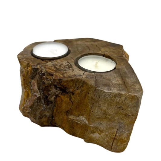 Petrified Wood Candle Holder - Double by AW Dropship UK