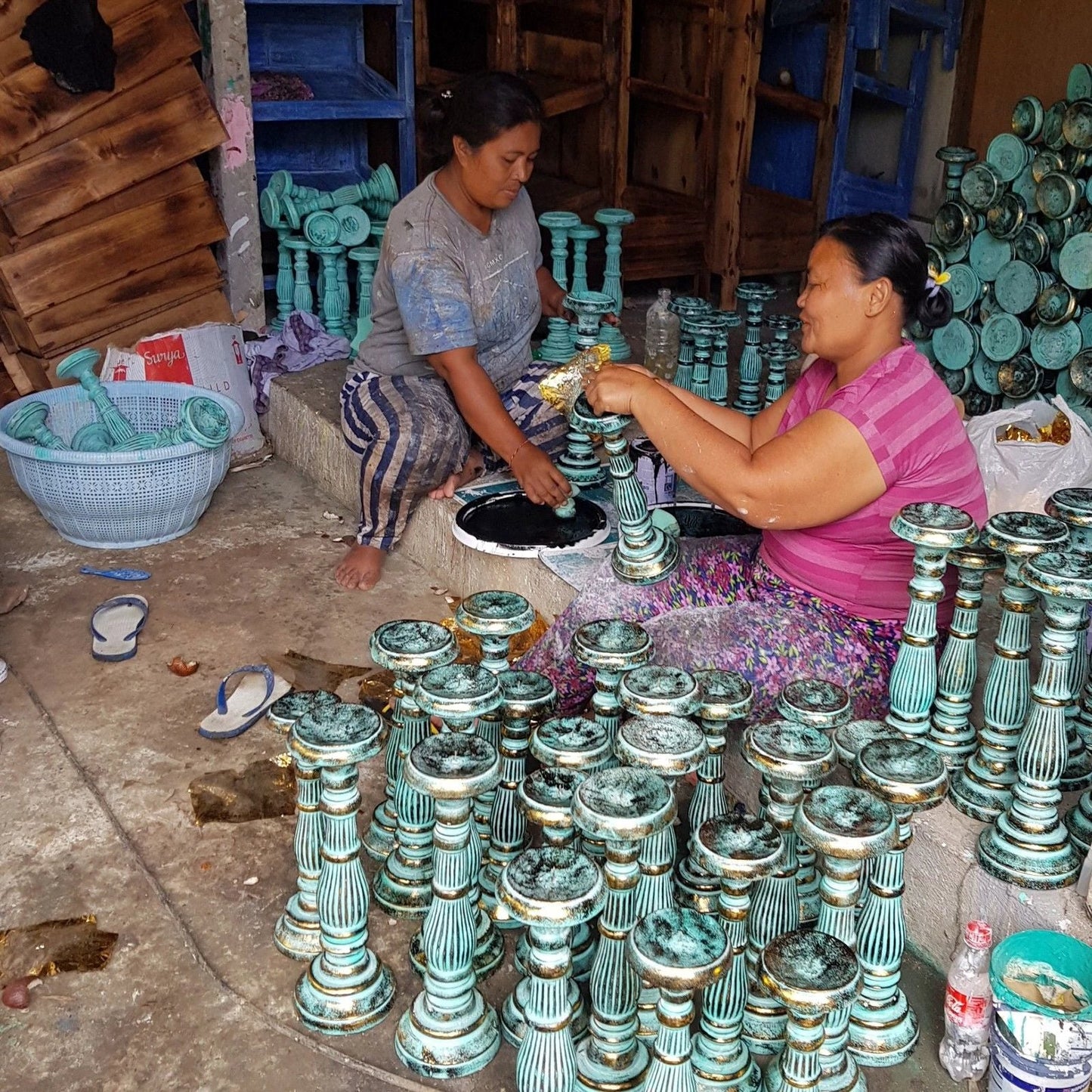 Medium Candle Stand - Turquois Gold by AW Dropship UK