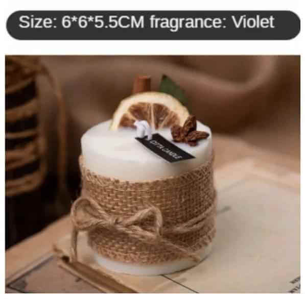 Smokeless Scented Candles in a rustic design with violet fragrance and natural decor, perfect for creating a calming atmosphere.