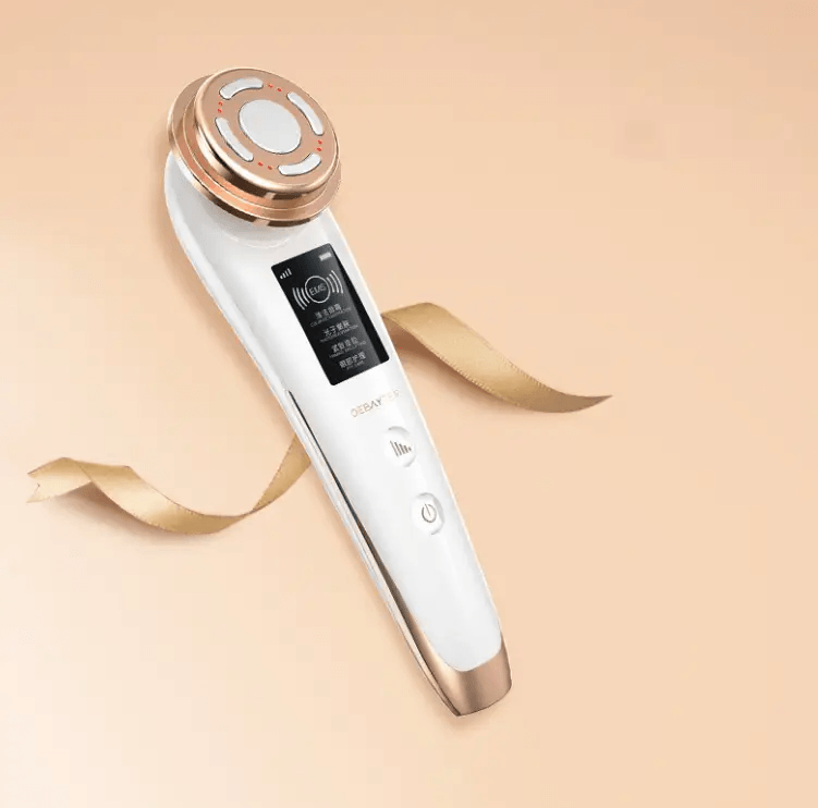 Microcurrent facial treatment device for rejuvenating skincare at home, featuring adjustable intensity settings.