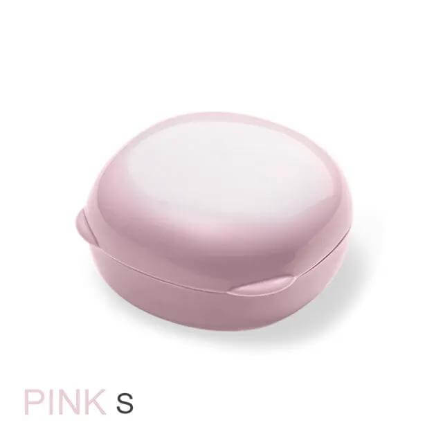 Light pink small plastic soap container organizer for travel, stylish and compact design.