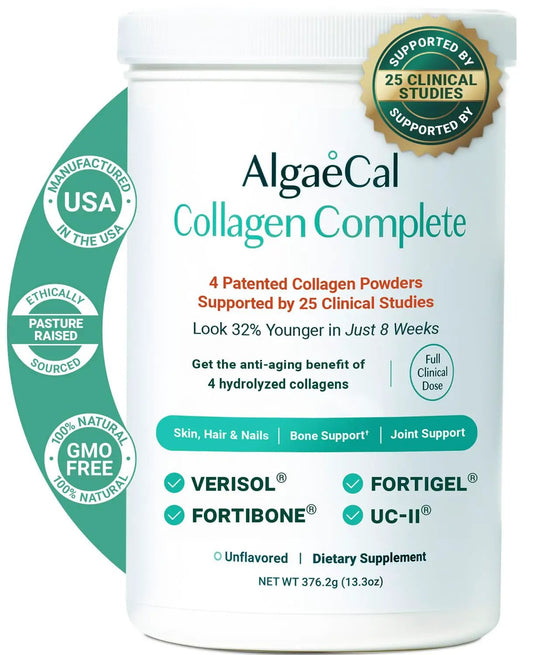 ALGAECAL Hydrolyzed Collagen Complete - Anti-Aging Collagen Powder with Clinically-Supported Beauty Collagen Patented Formulation Verisol Fortibone & Fortigel Multi Collagen Peptides 30 Servings by Pampering Heaven