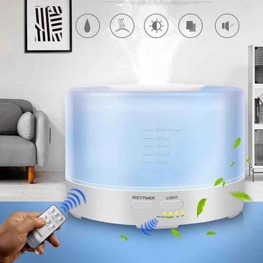 Aromatherapy Humidifier with Lighting Feature in a modern living room for relaxation and ambiance.