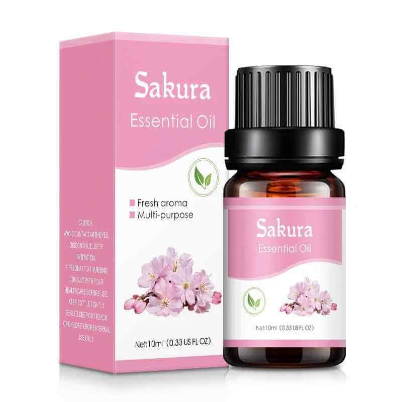 aromatherapy car air freshener in a Sakura essential oil bottle with packaging.