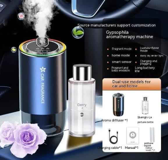 Car aromatherapy spray light featuring a sleek design, smart sensor, and dual-use for car and home.