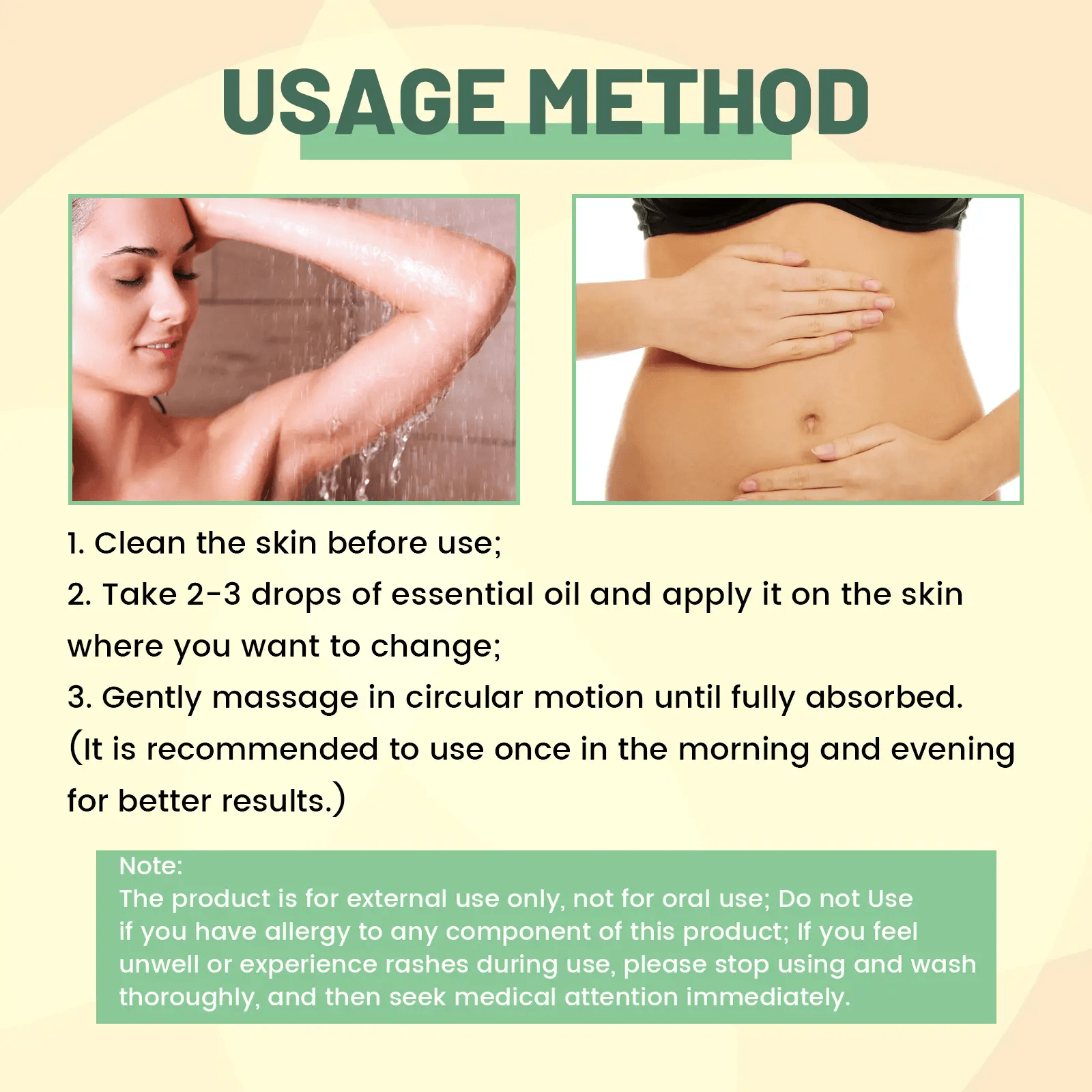 Collagen Body Treatment Oil usage method instructions for best results on skin care and rejuvenation.