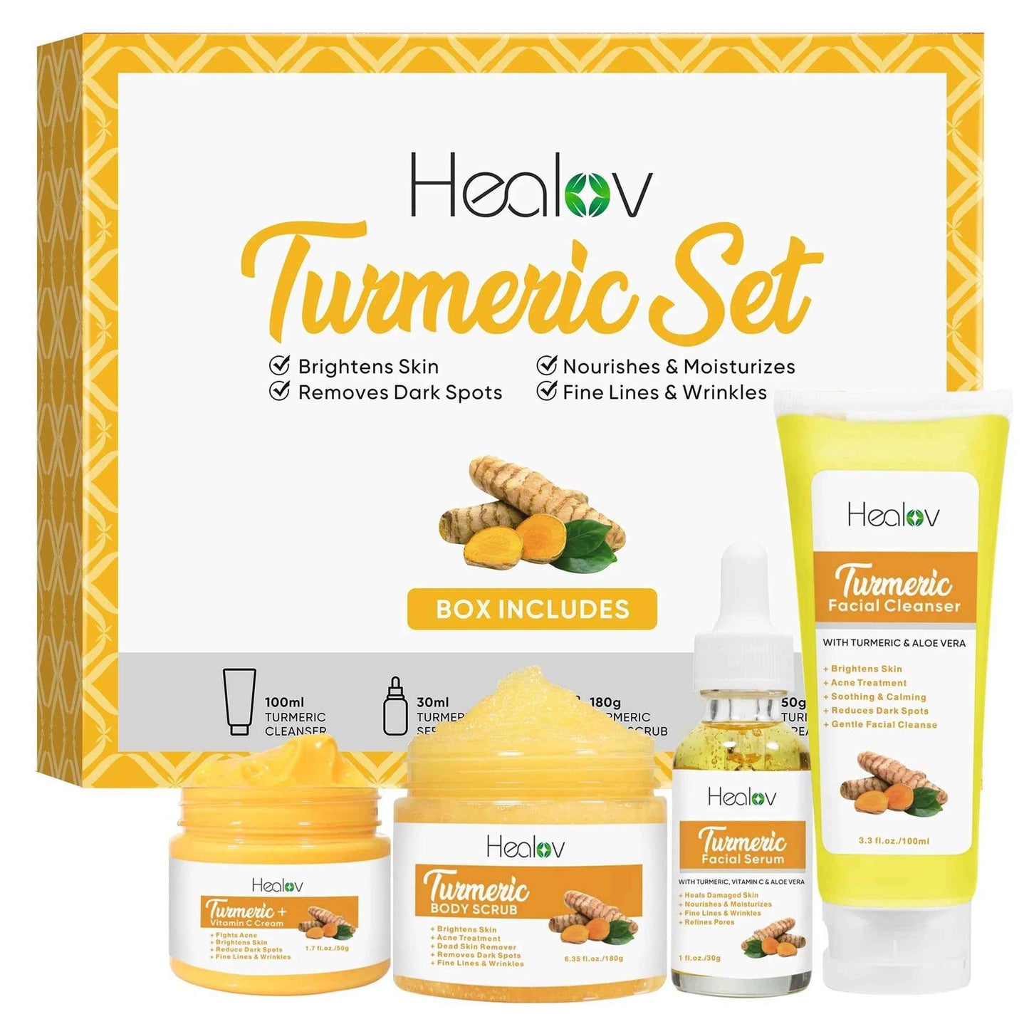 Turmeric Total Skincare Kit - Cleanser, Scrub, Serum, & Cream
