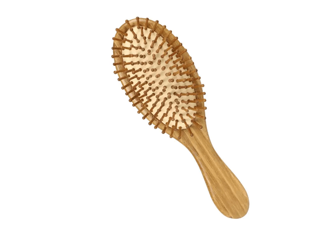 Carbonized bamboo massage comb for gentle scalp massage and smooth detangling.