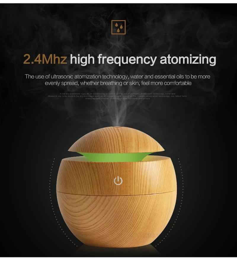 essential oil diffuser humidifier featuring a 2.4Mhz ultrasonic technology for even aroma dispersion.