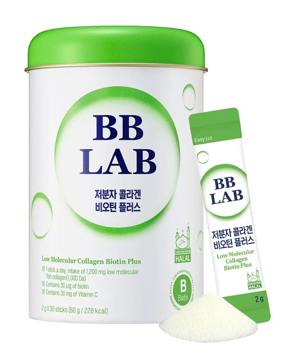 BB LAB Low Molecular Collagen Biotin Plus Halal Collagen Powder Supplement Korean Marine Collagen Fish Collagen Peptides Biotin Vitamin C Fast Absorption Shine Muscat Flavor by Pampering Heaven