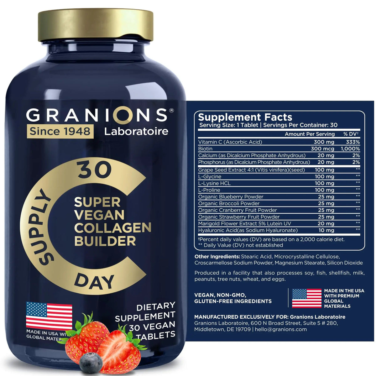 Vegan Collagen Supplements for Women and Men - Plant Based Collagen Boost Tablets - Beauty Booster Vegan Biotin Hyaluronic Acid Amino Acids Organic Collagen Peptides - 30 Collagen Vegan Pills by Pampering Heaven