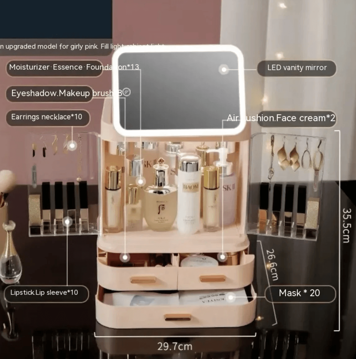 Mirror Light Cosmetic Storage Box by Pampering Heaven