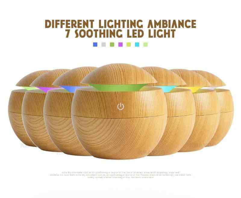 Essential oil diffuser humidifier with 7 soothing LED lights for different lighting ambiance.
