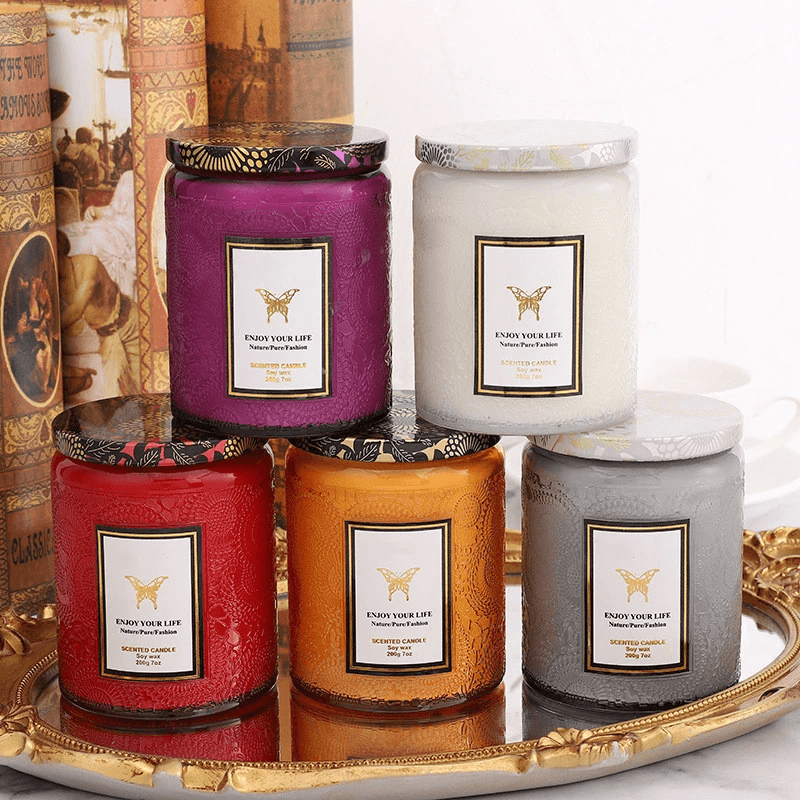 Embossed Glass Soy Aromatherapy Candles by Pampering Heaven