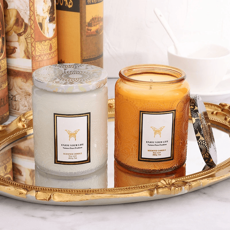Embossed Glass Soy Aromatherapy Candles by Pampering Heaven