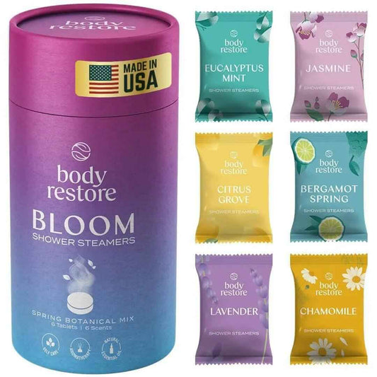 Body Restore Shower Steamers Aromatherapy 6 Pack - Galentines Valentines Day Gifts for Her and Him Birthday Gifts for Mom Best Friend Travel Essentials Stress Relief Bath Bombs - Bloom