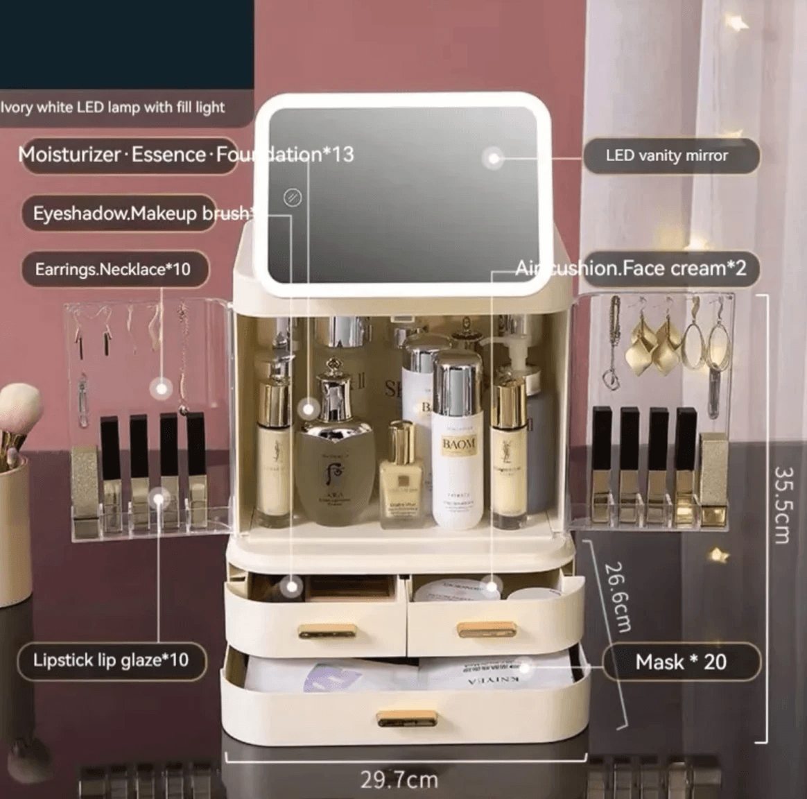 Mirror Light Cosmetic Storage Box by Pampering Heaven