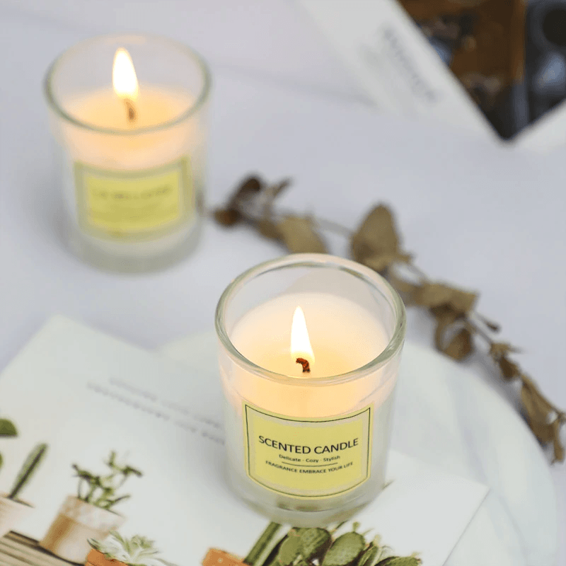 Small Glass Cup Aromatherapy Candle, a hand-poured aromatherapy soy wax candles with soothing flame.