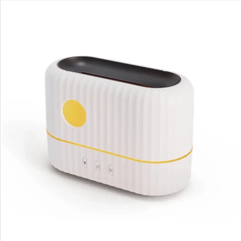 Simulated Flame Aromatherapy Humidifier with yellow accents and control buttons for easy operation.