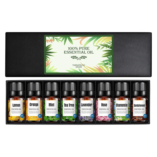 Lavender humidifier oil and other essential oils set in a box, perfect for aromatherapy and relaxation.
