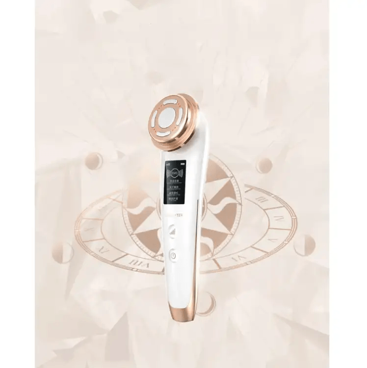 Microcurrent facial treatment device for rejuvenating skincare, featuring 5 adjustable intensity settings and a sleek design.
