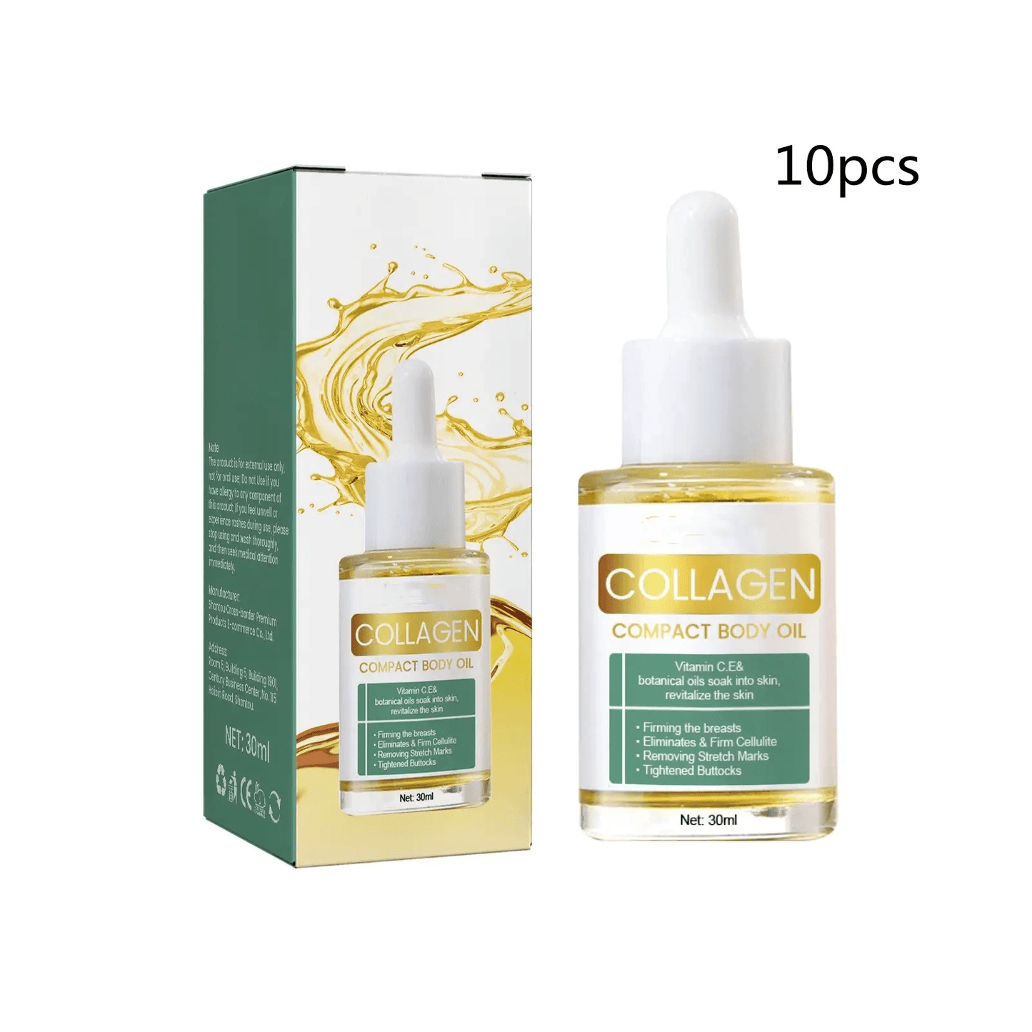 Collagen Body Treatment Oil in a dropper bottle with packaging, designed for skin nourishment and hydration.