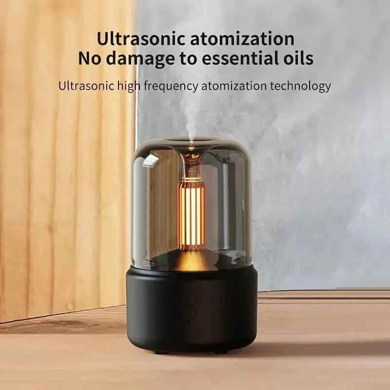 USB aromatherapy humidifier with ultrasonic atomization technology, enhancing essential oils safely and effectively.