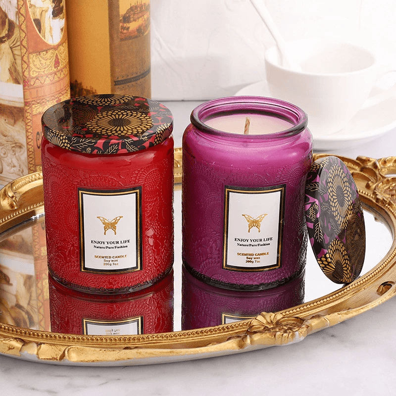 Embossed Glass Soy Aromatherapy Candles by Pampering Heaven